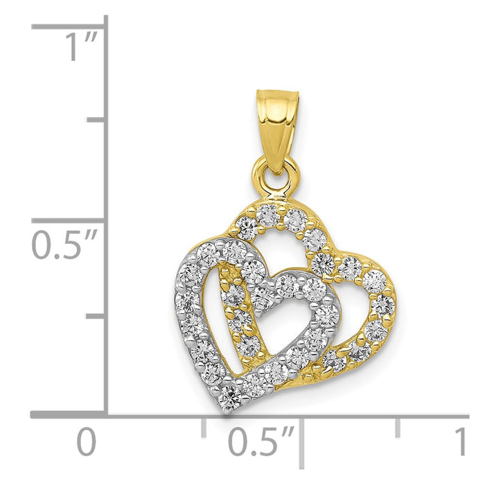 Million Charms 10K Yellow Gold Themed (Cubic Zirconia) CZ Double Heart Pendant