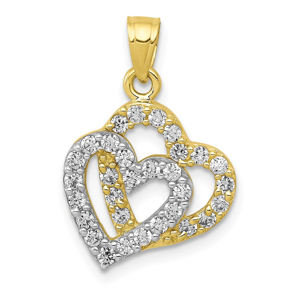 Million Charms 10K Yellow Gold Themed (Cubic Zirconia) CZ Double Heart Pendant