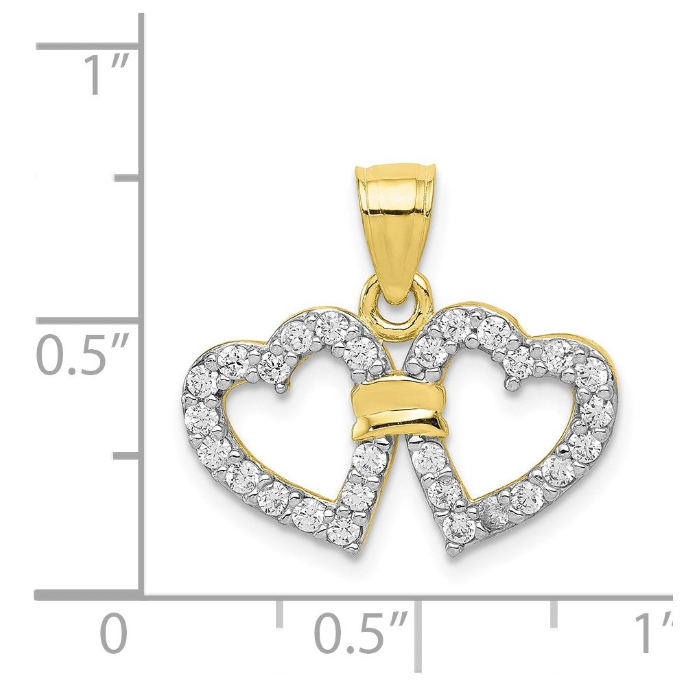 Million Charms 10K Yellow Gold Themed (Cubic Zirconia) CZ Double Heart Pendant