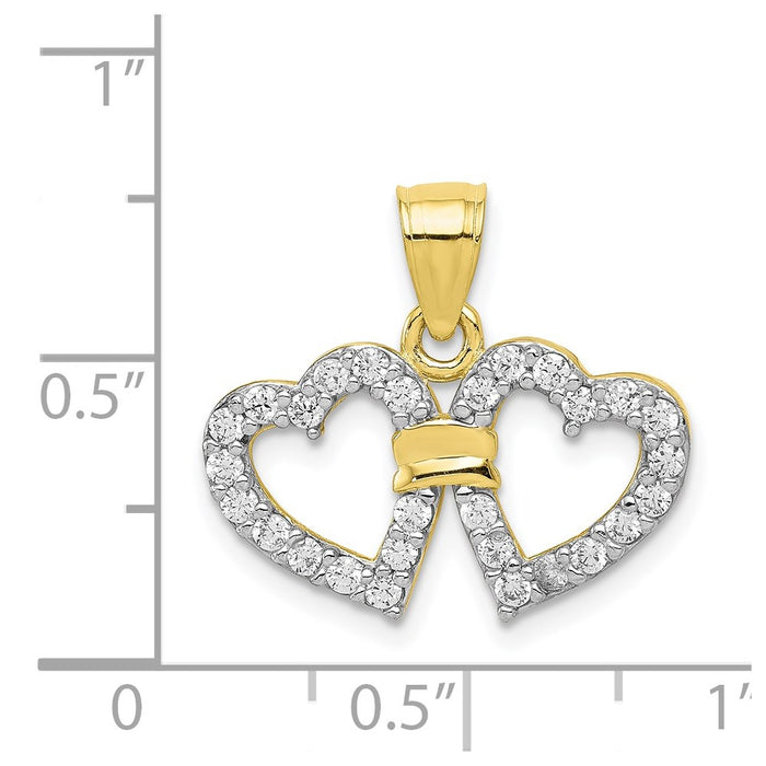 Million Charms 10K Yellow Gold Themed (Cubic Zirconia) CZ Double Heart Pendant