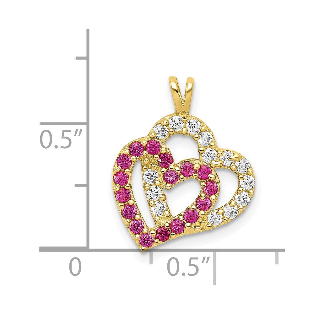 Million Charms 10K Yellow Gold Themed (Cubic Zirconia) CZ Double Heart Pendant