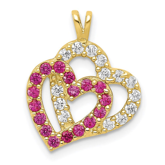 Million Charms 10K Yellow Gold Themed (Cubic Zirconia) CZ Double Heart Pendant