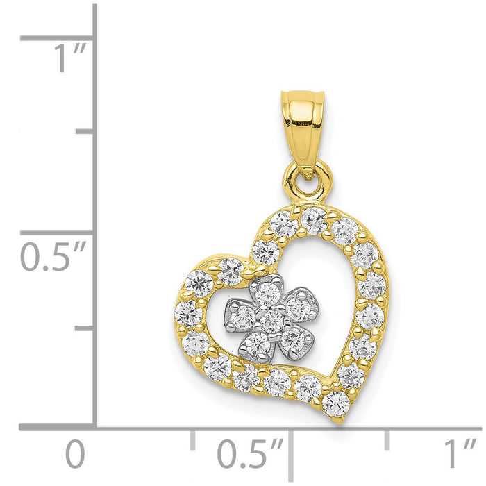 Million Charms 10K Yellow Gold Themed (Cubic Zirconia) CZ Heart & Flower Pendant