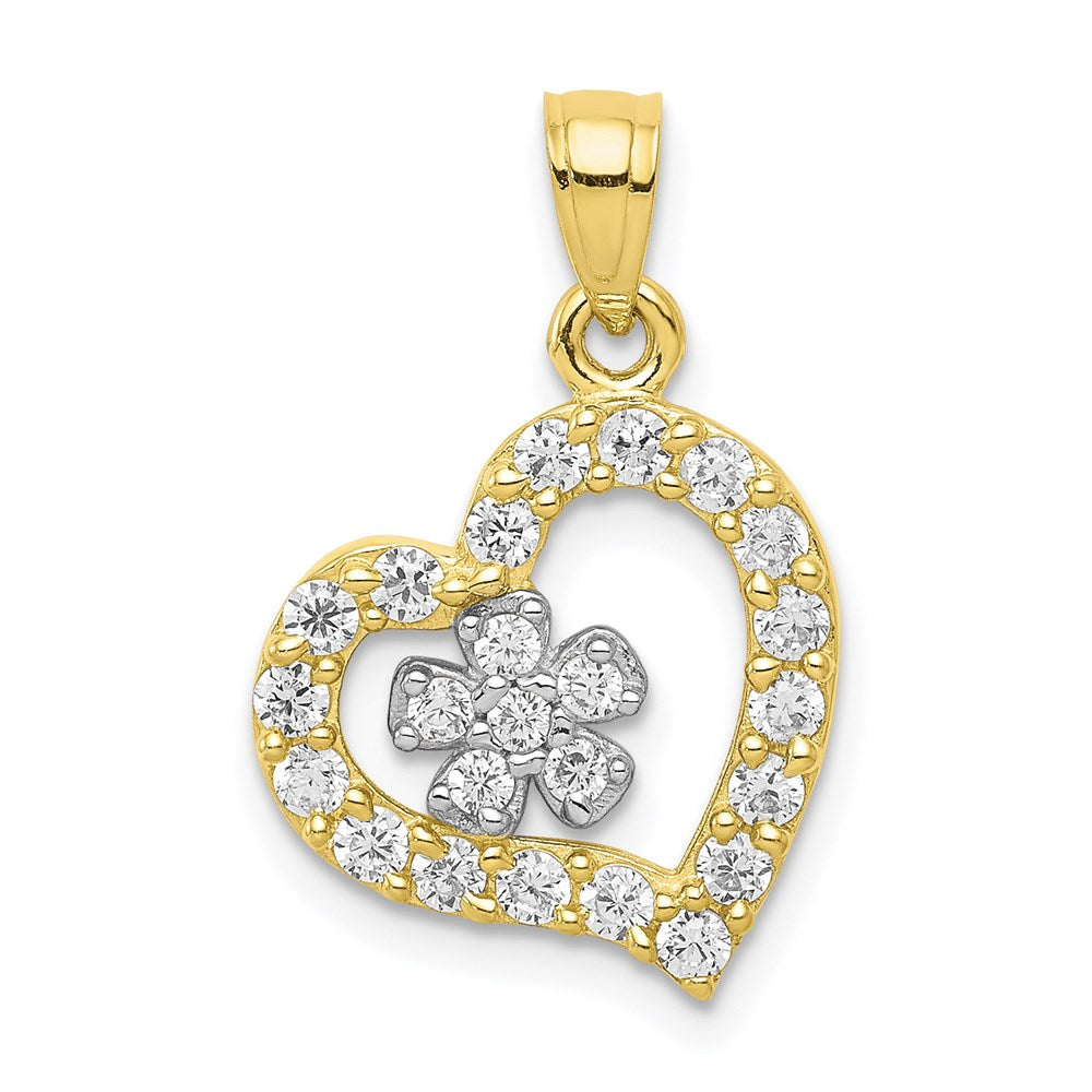 Million Charms 10K Yellow Gold Themed (Cubic Zirconia) CZ Heart & Flower Pendant