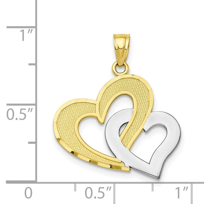 Million Charms 10K Yellow Gold Themed, Rhodium-plated Double Heart Pendant