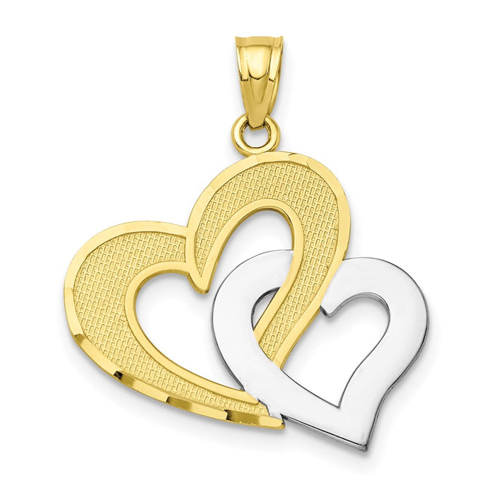 Million Charms 10K Yellow Gold Themed, Rhodium-plated Double Heart Pendant