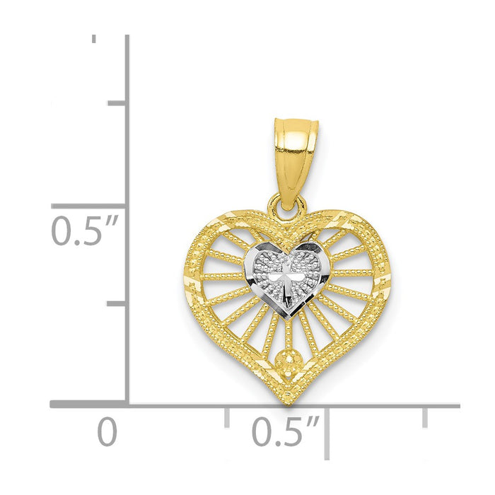 Million Charms 10K Yellow Gold Themed, Rhodium-plated Heart With Relgious Cross Charm
