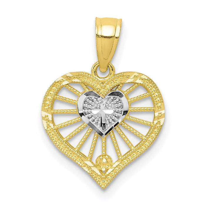 Million Charms 10K Yellow Gold Themed, Rhodium-plated Heart With Relgious Cross Charm