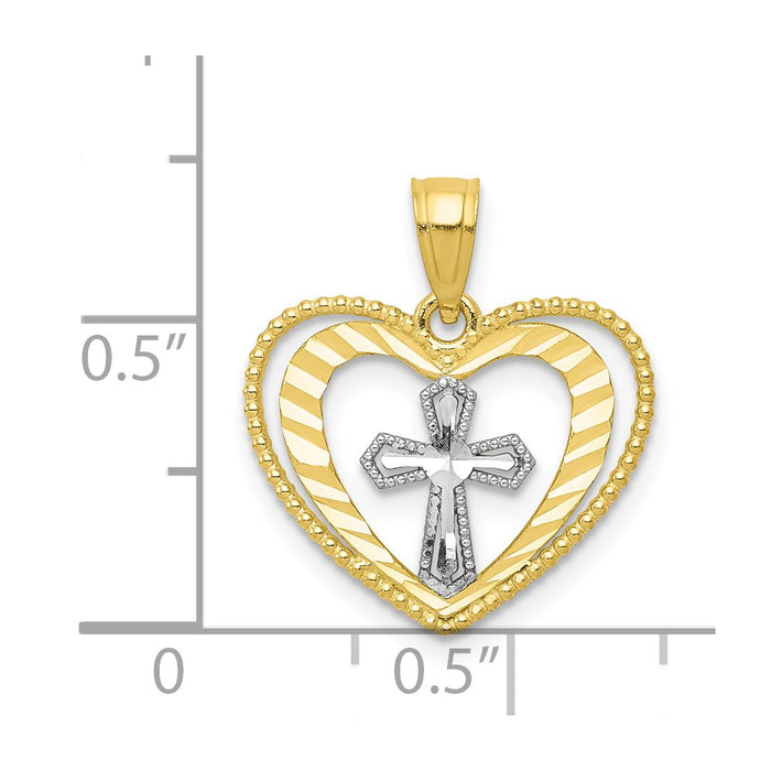 Million Charms 10K Yellow Gold Themed, Rhodium-plated Heart With Relgious Cross Charm