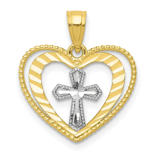 Million Charms 10K Yellow Gold Themed, Rhodium-plated Heart With Relgious Cross Charm