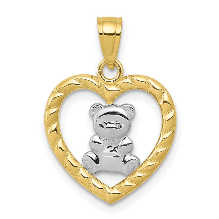 Million Charms 10K Yellow Gold Themed, Rhodium-plated Teddy Bear Heart Charm