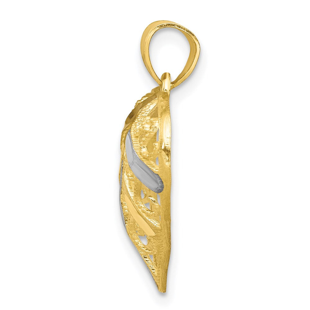 Million Charms 10K Yellow Gold Themed, Rhodium-plated Diamond-Cut Filigree Heart Pendant