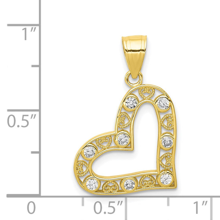 Million Charms 10K Yellow Gold Themed (Cubic Zirconia) CZ Filigree Heart Pendant