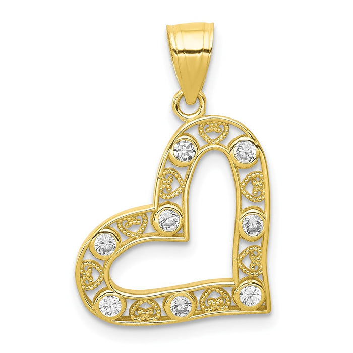 Million Charms 10K Yellow Gold Themed (Cubic Zirconia) CZ Filigree Heart Pendant