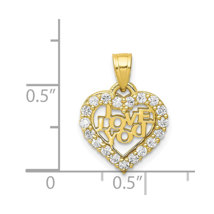 Million Charms 10K Yellow Gold Themed Small (Cubic Zirconia) CZ I Love You Heart Charm