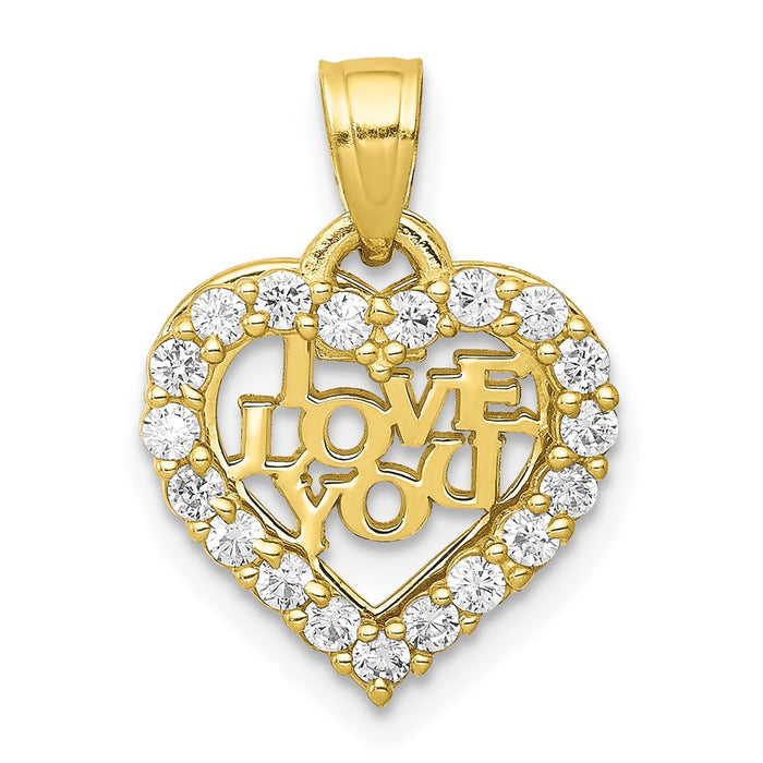 Million Charms 10K Yellow Gold Themed Small (Cubic Zirconia) CZ I Love You Heart Charm