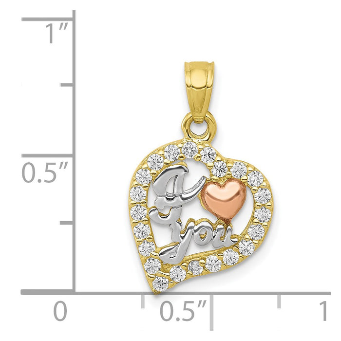 Million Charms 10K Two-Tone & White Rhodium-plated I Love You (Cubic Zirconia) CZ Heart Pendant
