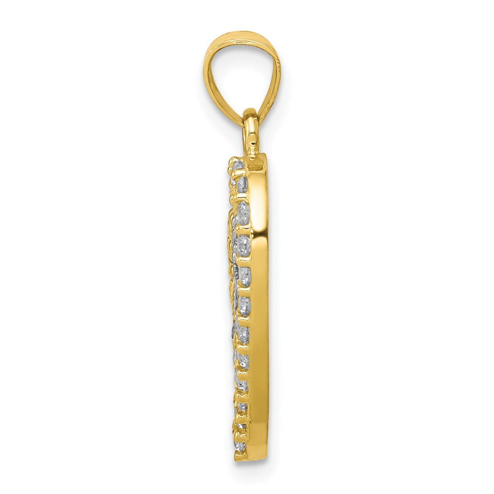 Million Charms 10K Yellow Gold Themed, Rhodium-plated I Love You (Cubic Zirconia) CZ Heart Pendant