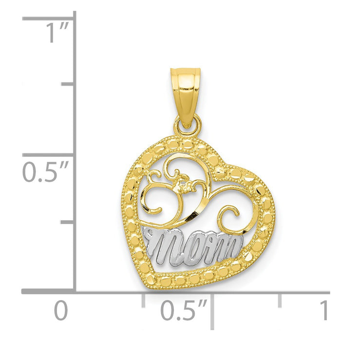 Million Charms 10K Yellow Gold Themed, Rhodium-plated Mom Heart Charm