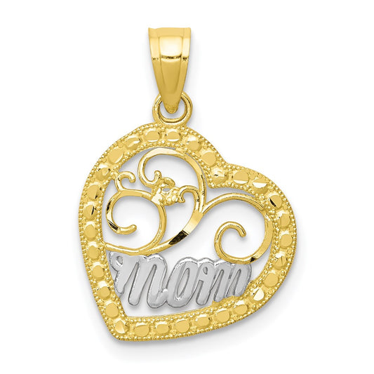 Million Charms 10K Yellow Gold Themed, Rhodium-plated Mom Heart Charm