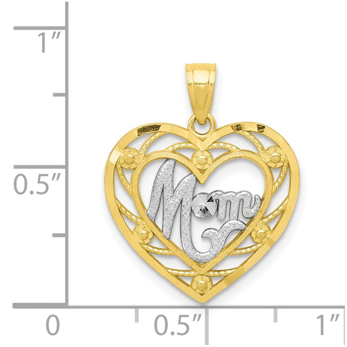 Million Charms 10K Yellow Gold Themed, Rhodium-plated Mom Heart Charm