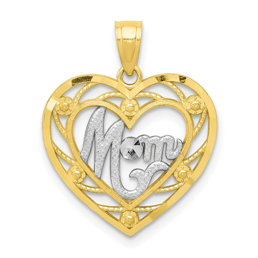 Million Charms 10K Yellow Gold Themed, Rhodium-plated Mom Heart Charm