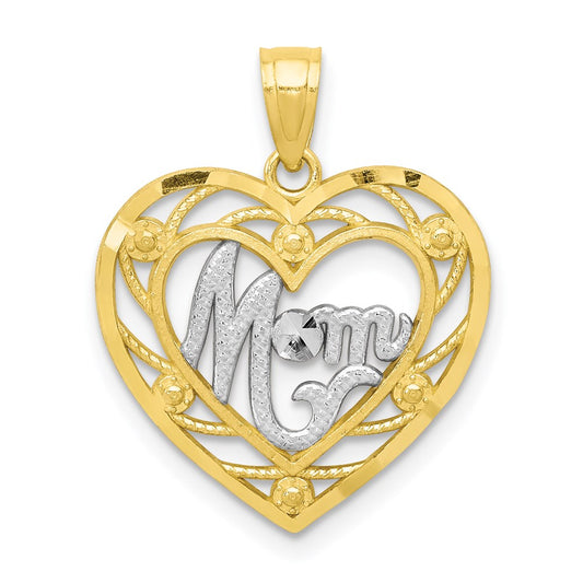 Million Charms 10K Yellow Gold Themed, Rhodium-plated Mom Heart Charm