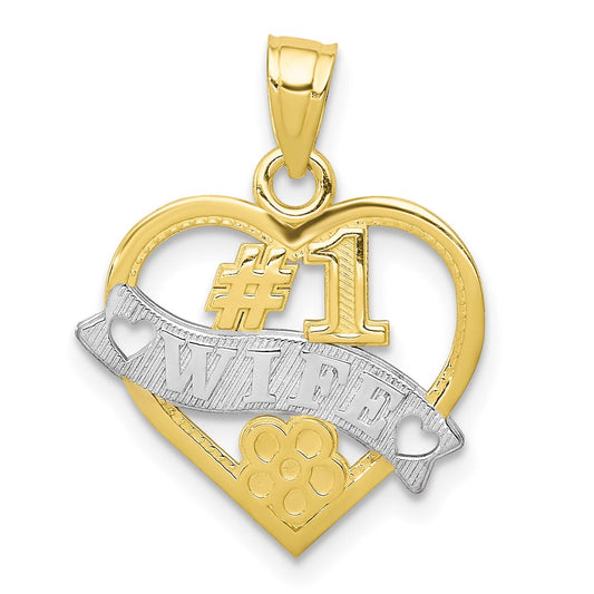 Million Charms 10K Yellow Gold Themed, Rhodium-plated #1 Wife Heart Charm