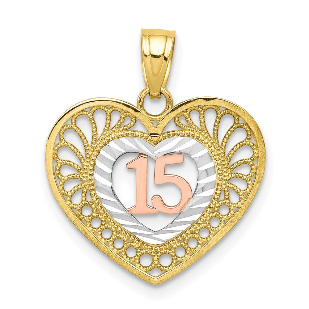 Million Charms 10K Two-Tone & White Rhodium-plated Sweet 15 Birthday Anniversary Heart Pendant