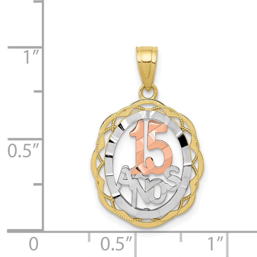 Million Charms 10K Two-Tone & White Rhodium-plated Sweet 15 Birthday Anniversary Oval Pendant