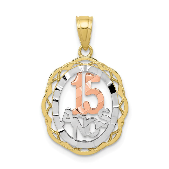 Million Charms 10K Two-Tone & White Rhodium-plated Sweet 15 Birthday Anniversary Oval Pendant