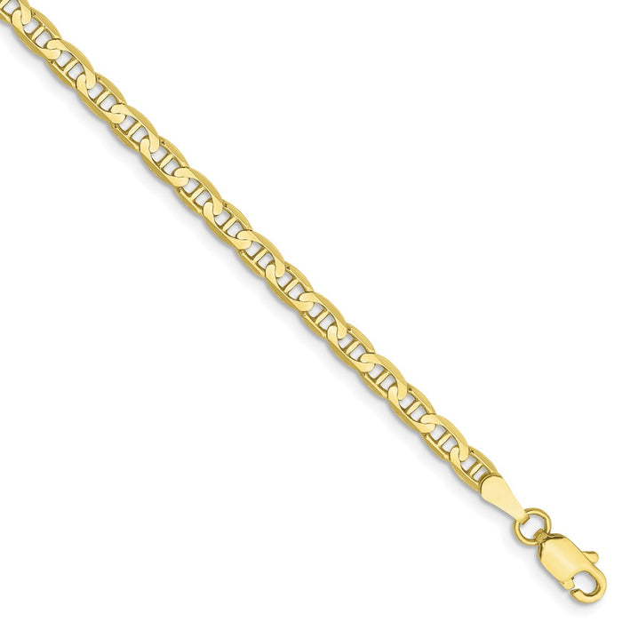 Million Charms 10k Yellow Gold 3mm Concave Anchor Chain, Chain Length: 7 inches