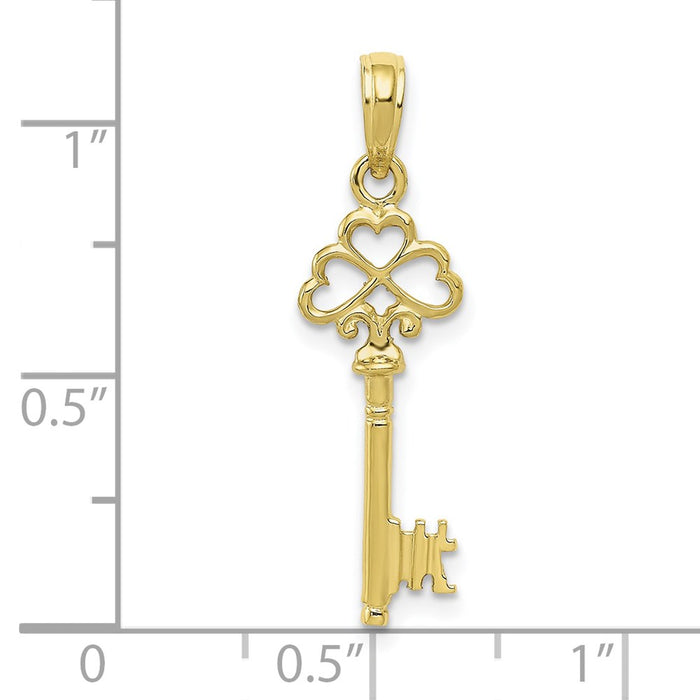 Million Charms 10K Yellow Gold Themed Polished 3-D Hearts Key Charm