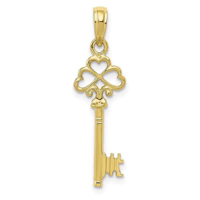 Million Charms 10K Yellow Gold Themed Polished 3-D Hearts Key Charm