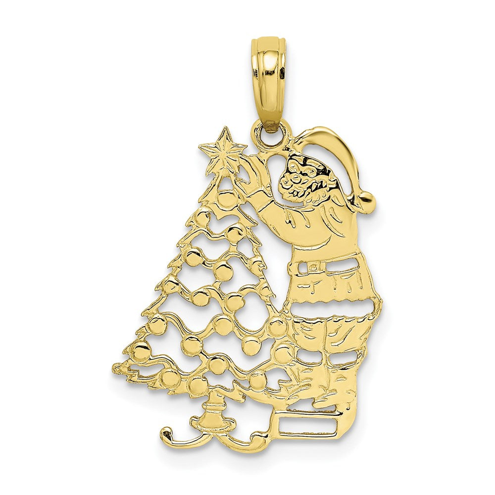 Million Charms 10K Yellow Gold Themed Polished Christmas Tree & Santa Pendant
