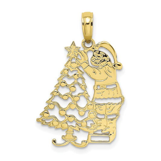 Million Charms 10K Yellow Gold Themed Polished Christmas Tree & Santa Pendant