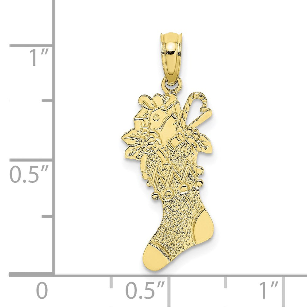 Million Charms 10K Yellow Gold Themed Polished Christmas Stocking Pendant