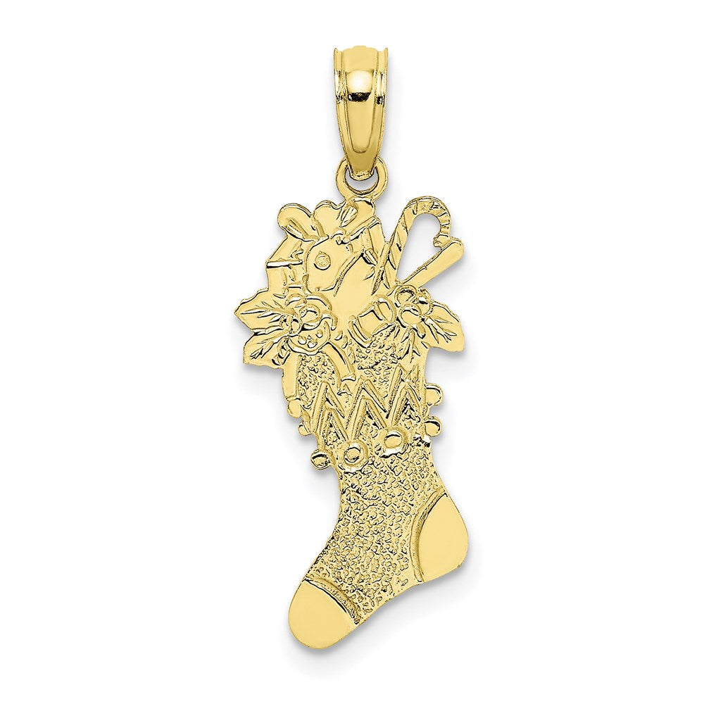 Million Charms 10K Yellow Gold Themed Polished Christmas Stocking Pendant
