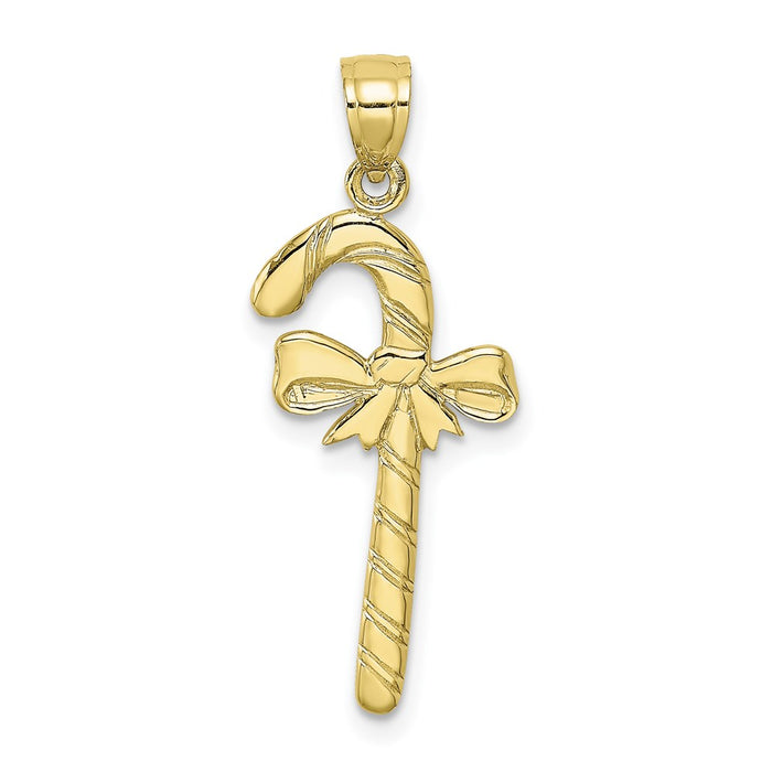 Million Charms 10K Yellow Gold Themed Solid Polished Candy Cane Pendant