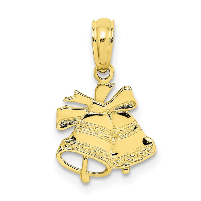 Million Charms 10K Yellow Gold Themed Polished Christmas Bells Pendant