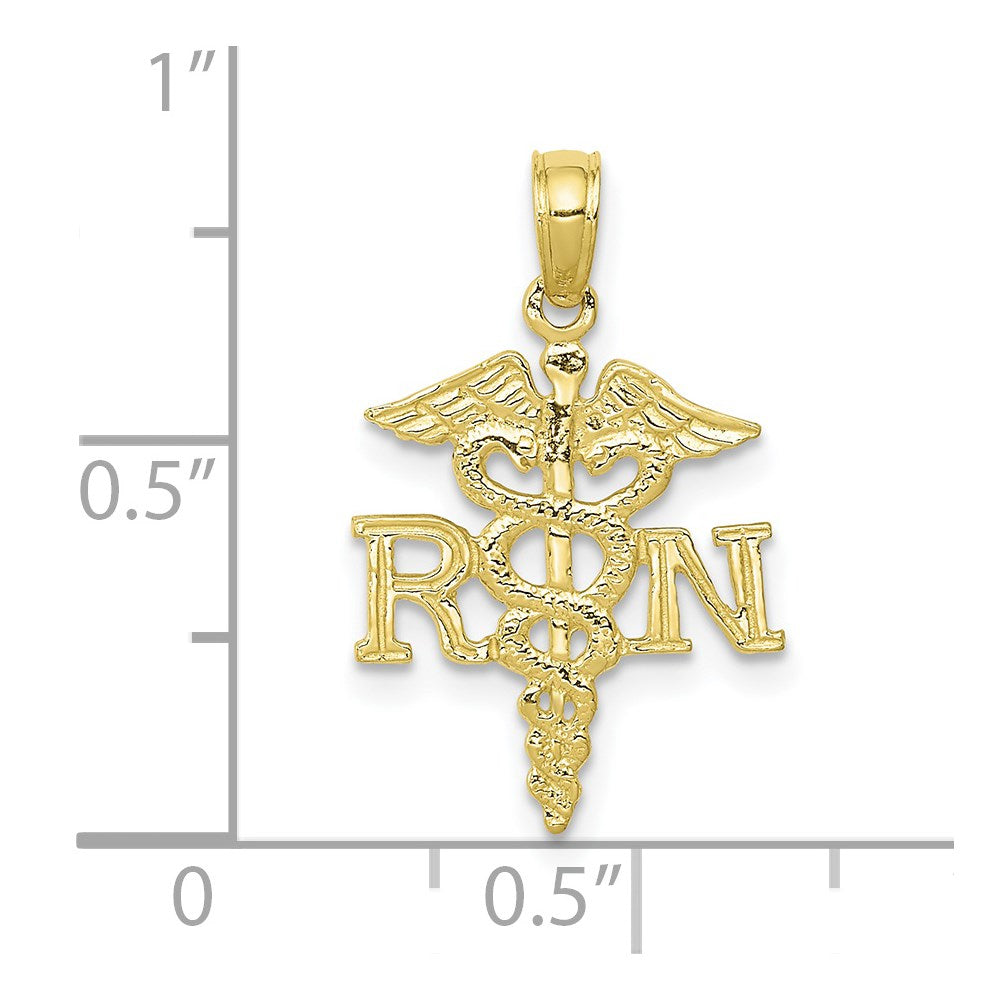 Million Charms 10K Yellow Gold Themed RN (Registered Nurse) & Caduceus Pendant