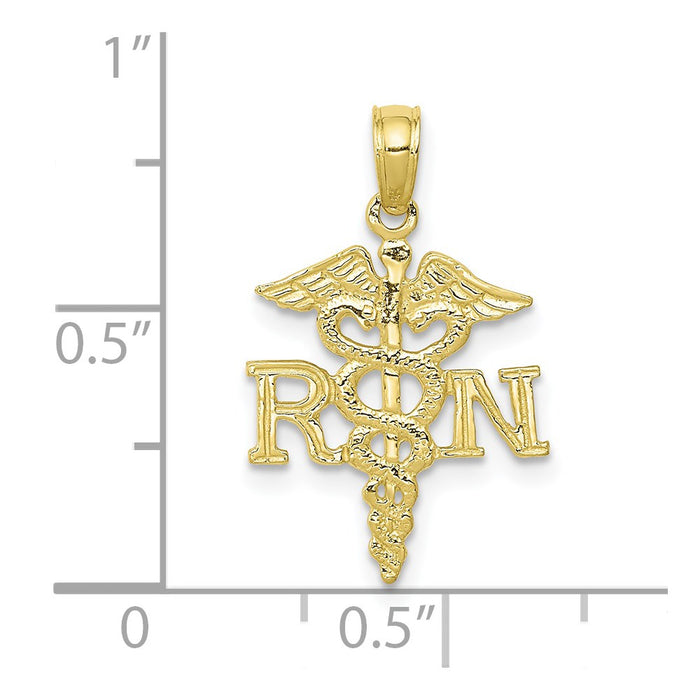 Million Charms 10K Yellow Gold Themed RN (Registered Nurse) & Caduceus Pendant
