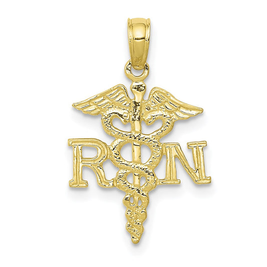 Million Charms 10K Yellow Gold Themed RN (Registered Nurse) & Caduceus Pendant