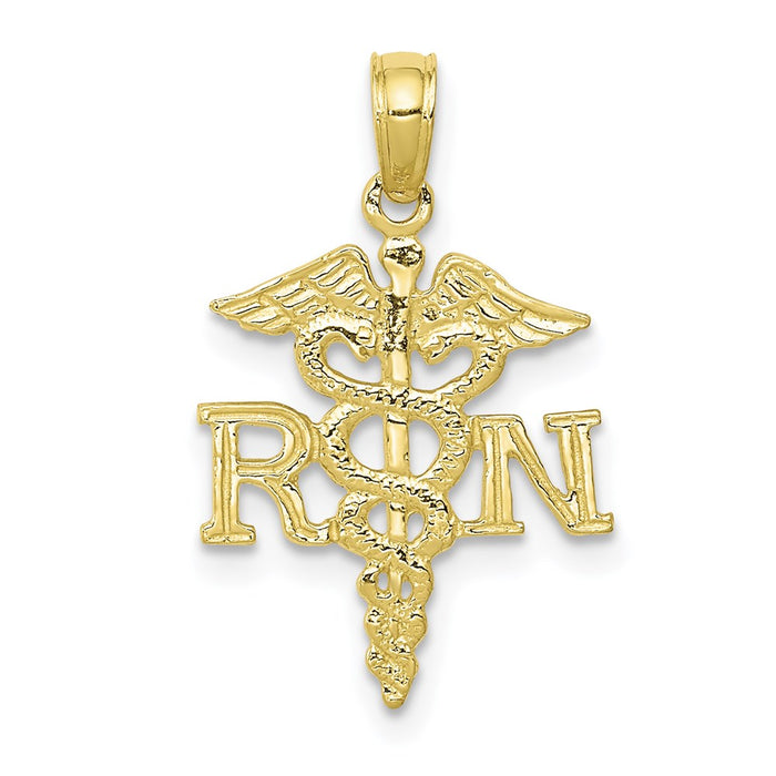 Million Charms 10K Yellow Gold Themed RN (Registered Nurse) & Caduceus Pendant