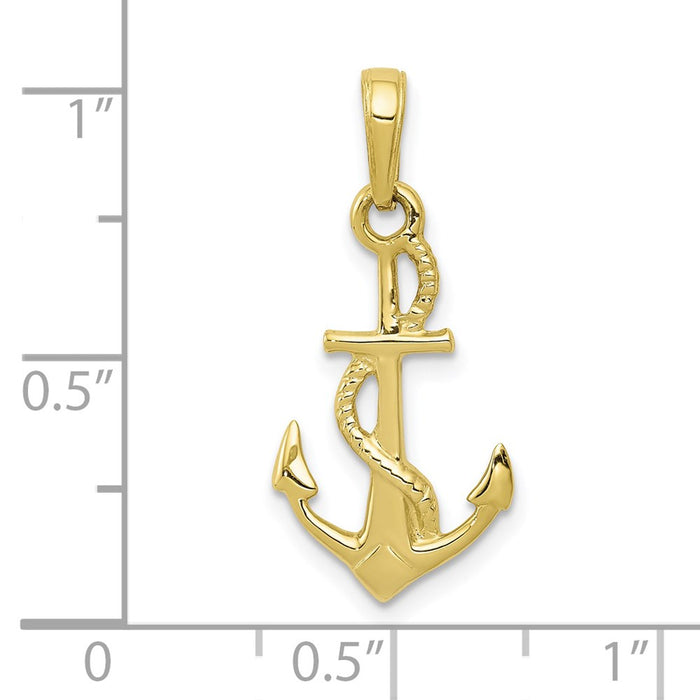 Million Charms 10K Yellow Gold Themed Solid Polished 3-Dimensional Nautical Anchor Pendant