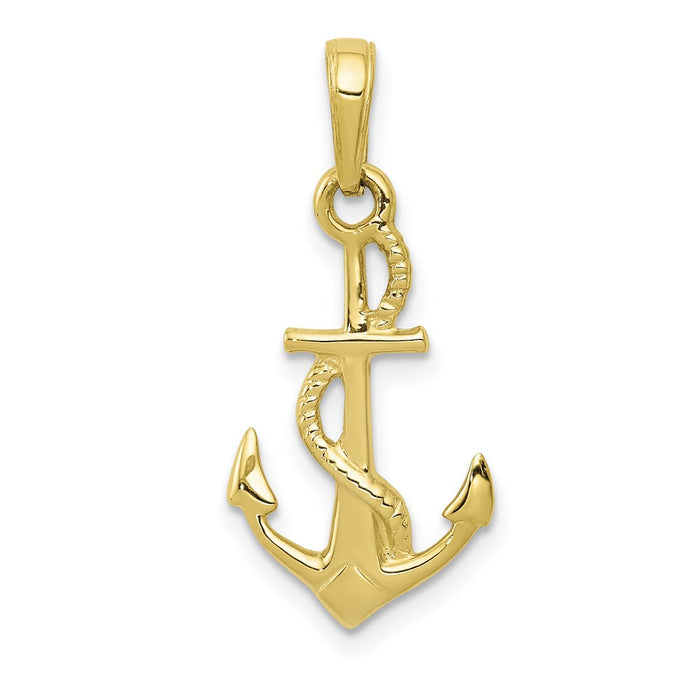 Million Charms 10K Yellow Gold Themed Solid Polished 3-Dimensional Nautical Anchor Pendant