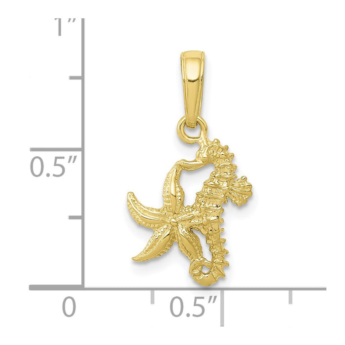 Million Charms 10K Yellow Gold Themed Nautical Seahorse & Nautical Starfish Pendant