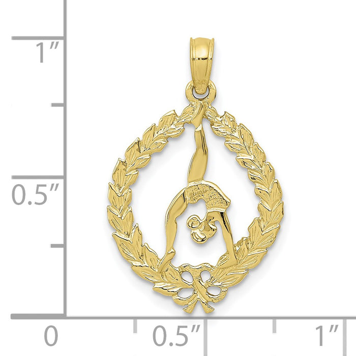 Million Charms 10K Yellow Gold Themed Solid Polished Framed Gymnast Pendant