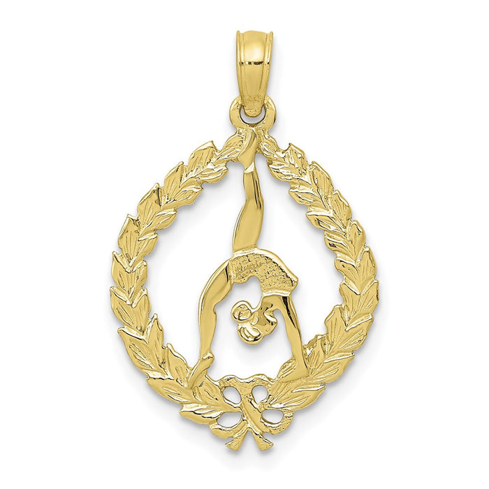 Million Charms 10K Yellow Gold Themed Solid Polished Framed Gymnast Pendant