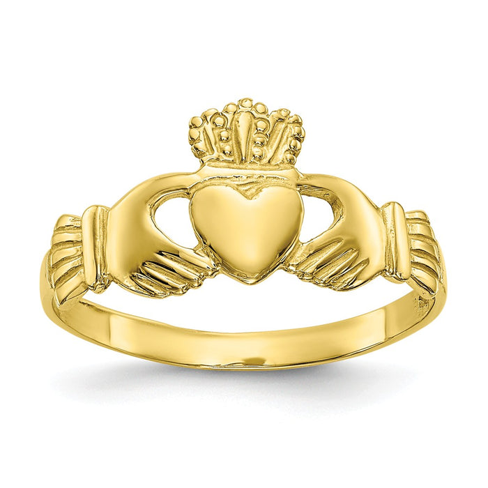 10k Yellow Gold Polished Ladies Claddagh Ring, Size: 7